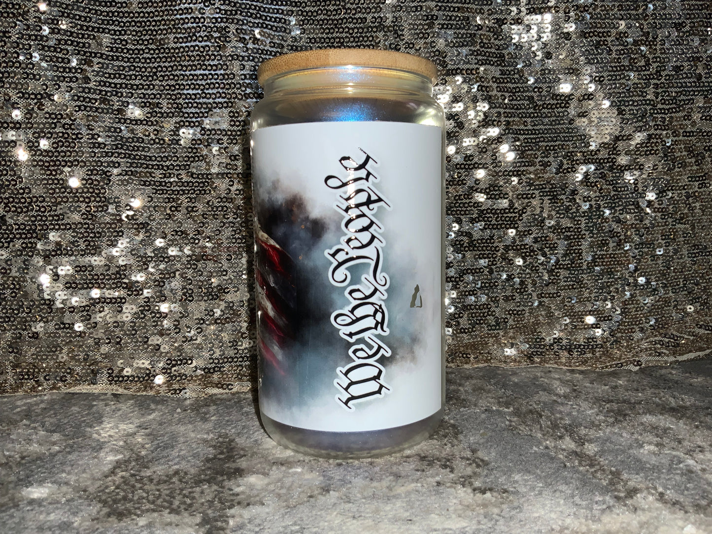 WE THE PEOPLE AMERICAN FLAG -Rainbow Shimmer Colorful Haze Glass Tumbler (Blue)