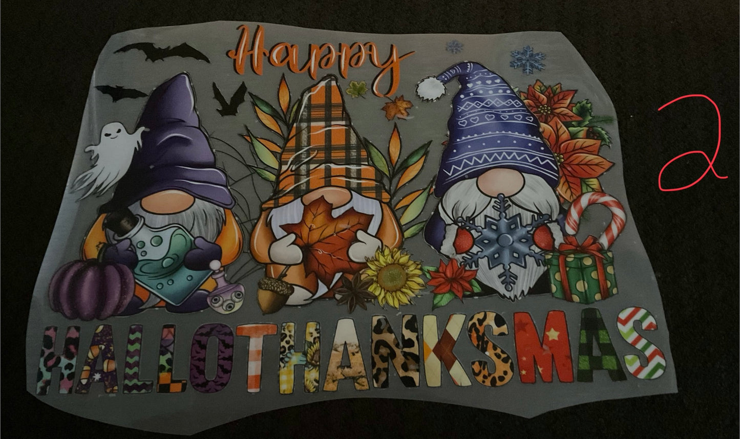Happy HALOTHANKSMAS GNOME Christmas DTF print