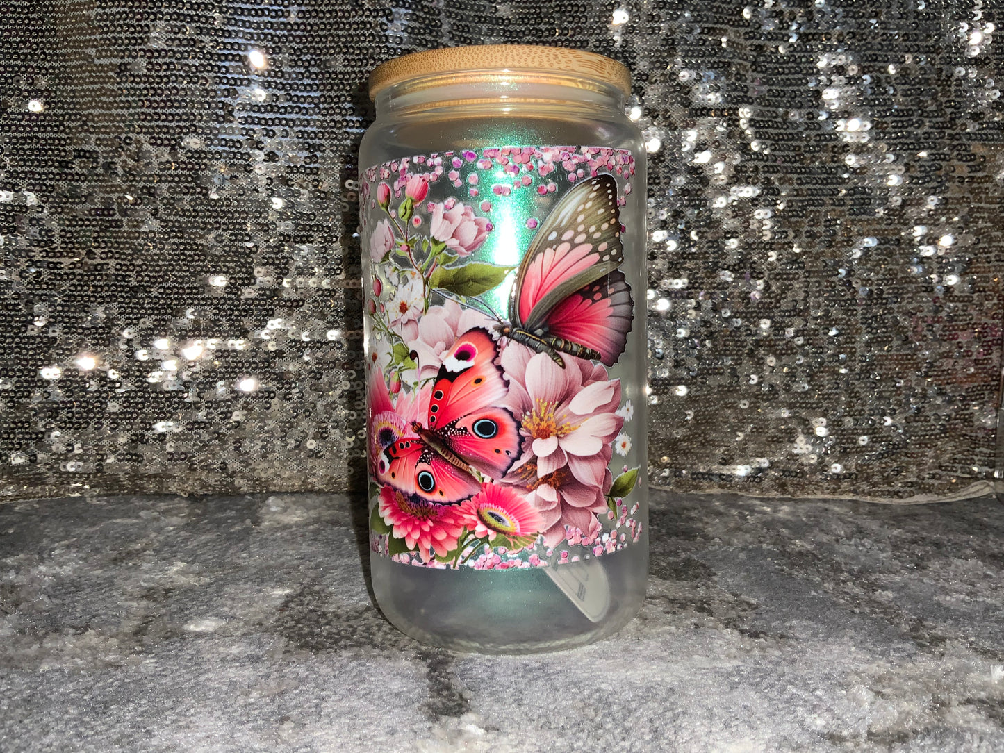 positive Mind, positive Vibe, positive Life -Rainbow Shimmer Colorful Haze Glass Tumbler (Green)