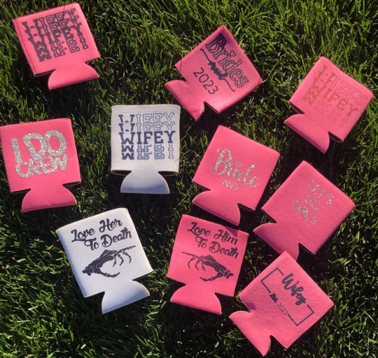 Pink and White Beer Koozie