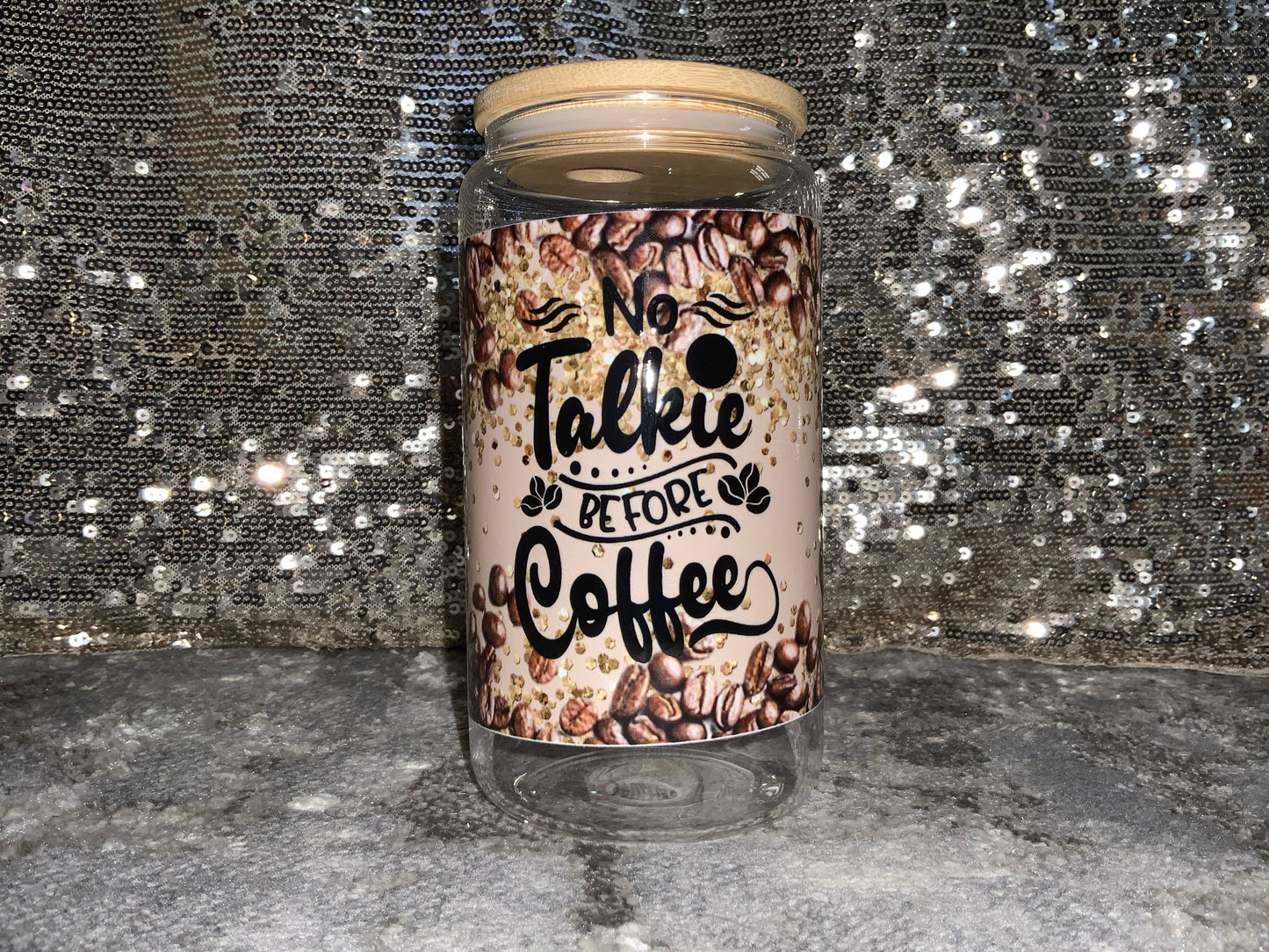 No Talkie Before Coffee-Clear 16oz Glass Tumbler