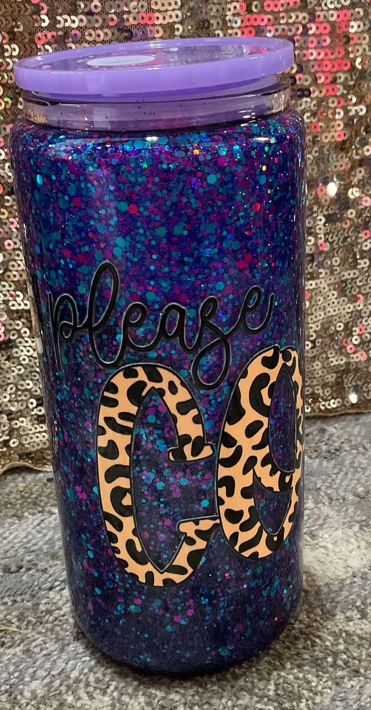 Please COFFEE Chunky Purple and Blue Glitter Snowglobe Tumbler