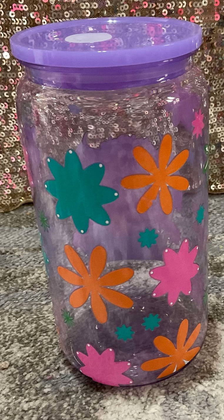 Baby Highland Cow Floral Purple Plastic Tumbler