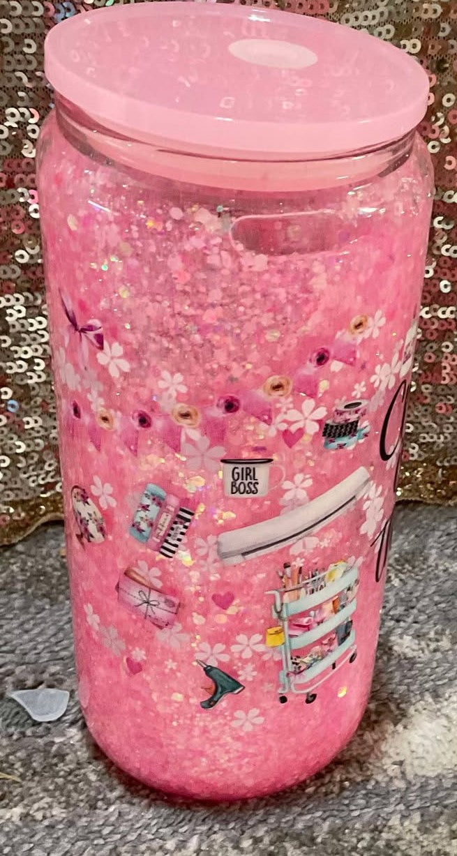Crafting is my Therapy Snowglobe Chuncky Pink Glitter Tumbler