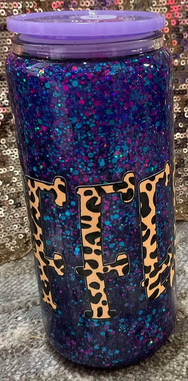 Please COFFEE Chunky Purple and Blue Glitter Snowglobe Tumbler