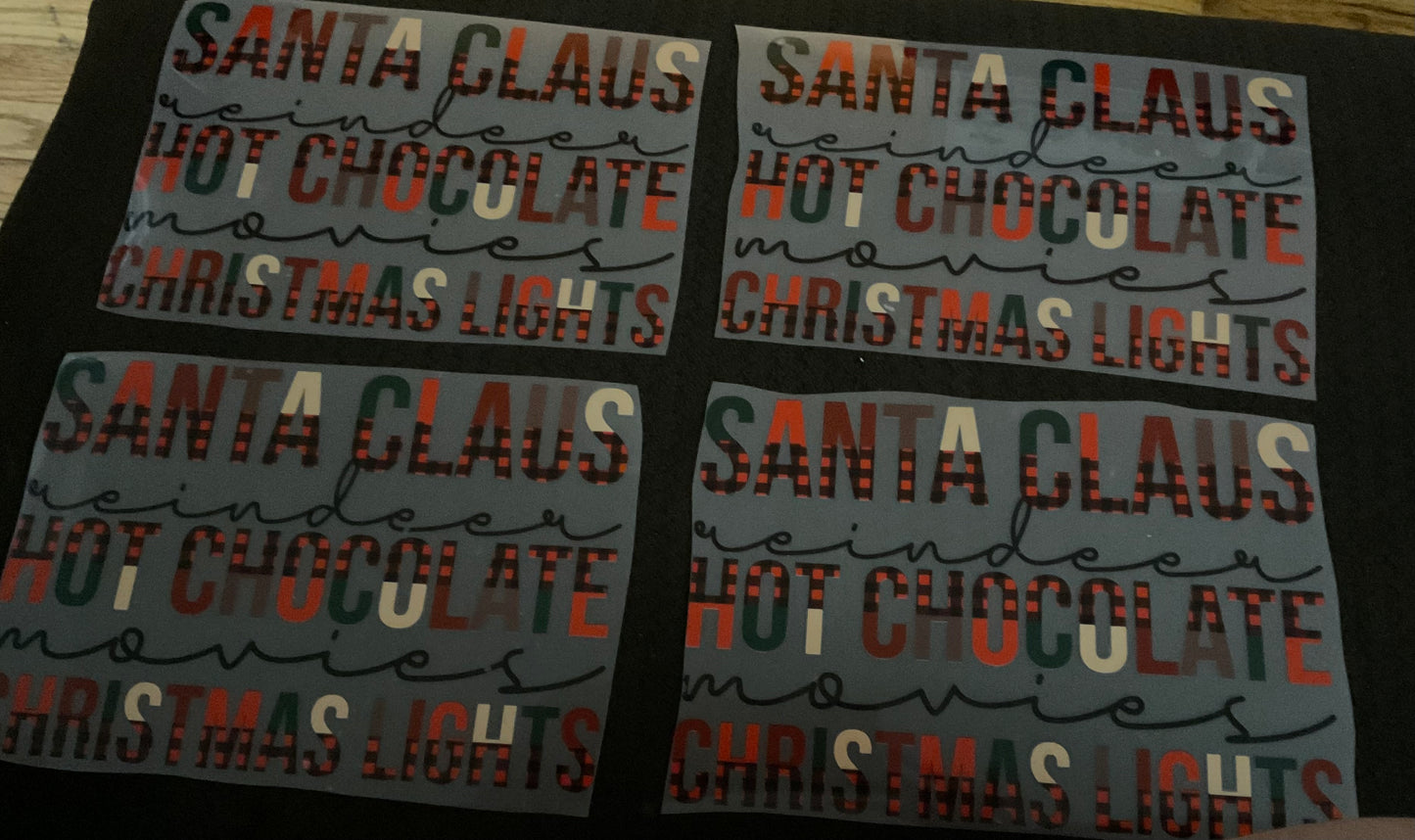 Santa Claus, Reindeer, Hot Chocolate, Movies & Christmas Lights – Christmas DTF Print