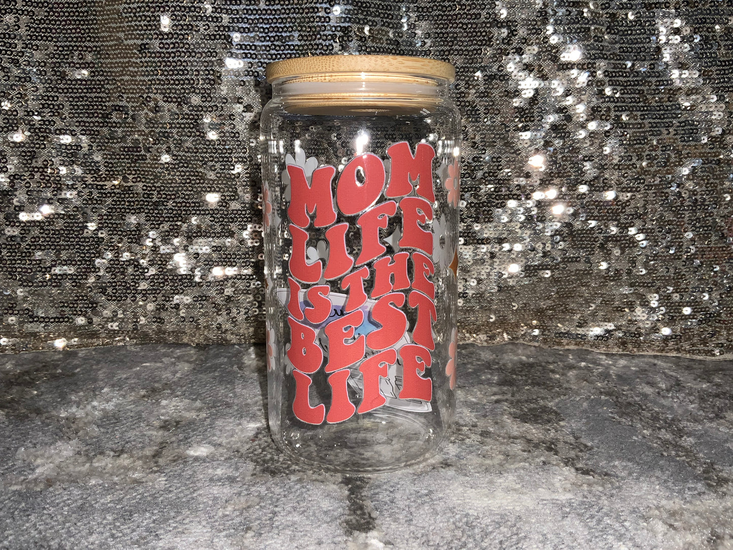 MOM LIFE IS THE BEST LIFE-Clear 16oz Glass Tumbler
