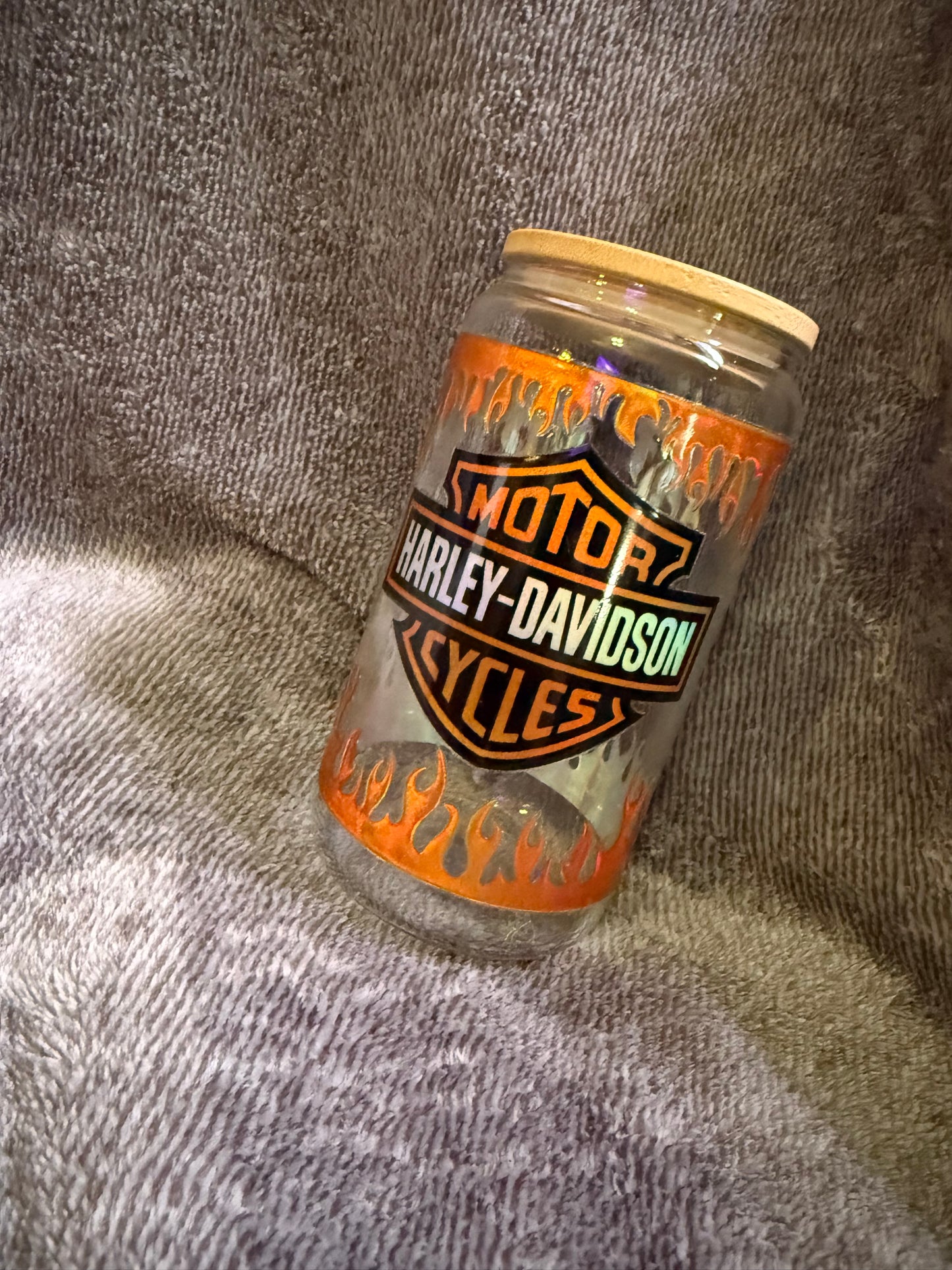Harley Davidson motorcycle 16 oz Glass Cup with Holographic Design