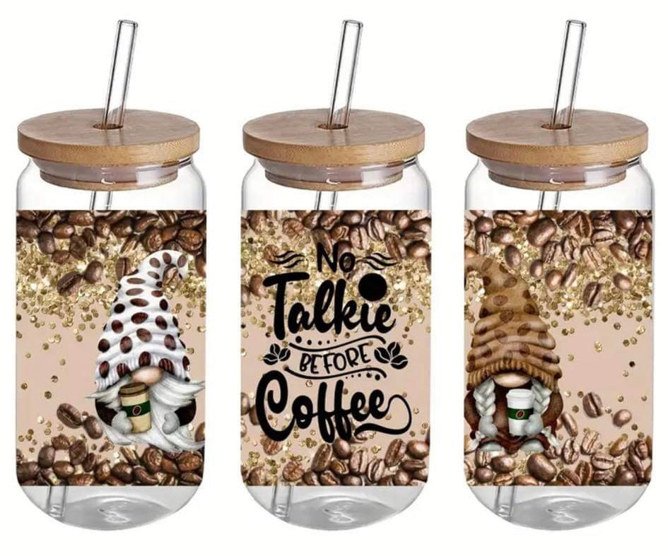 No Talkie Before Coffee-Clear 16oz Glass Tumbler