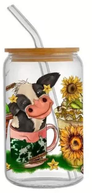 Smiling Cow Lattes -Rainbow Shimmer Colorful Haze Glass Tumbler (Green)