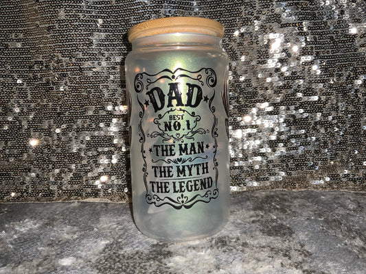 DAD, THE MAN, THE MYTH, THE LEGEND Deer Head -Rainbow Shimmer Colorful Haze Glass Tumbler (Green)