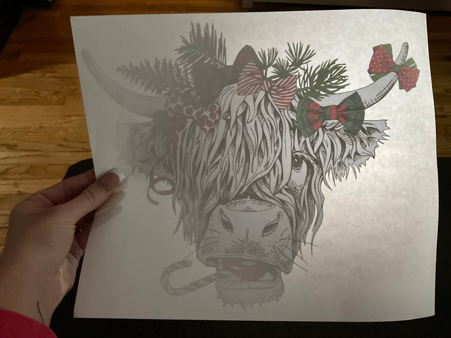 Highland cow Christmas DTF print