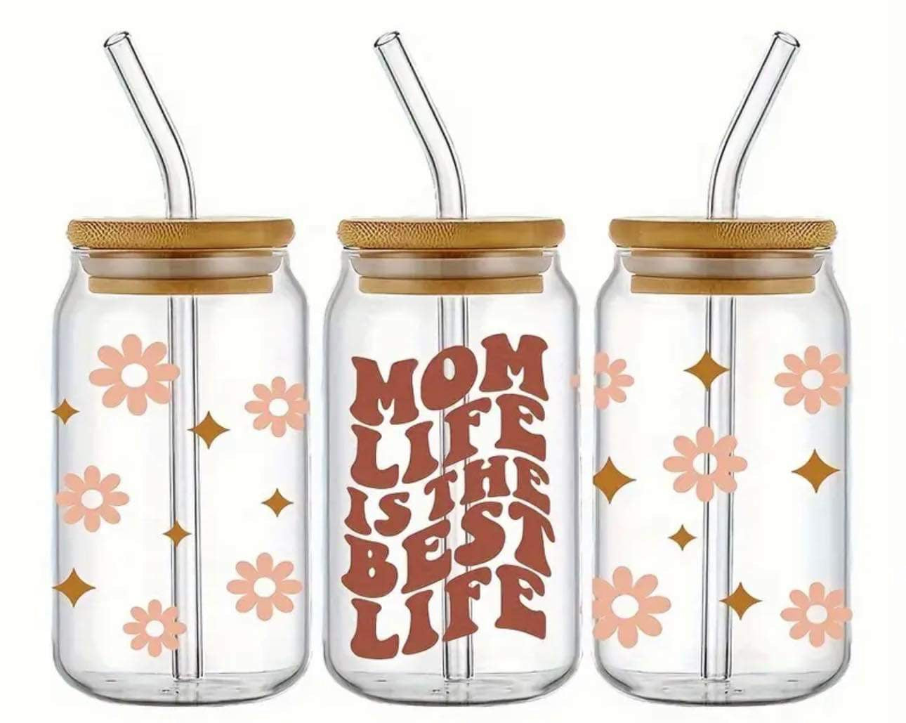MOM LIFE IS THE BEST LIFE-Clear 16oz Glass Tumbler