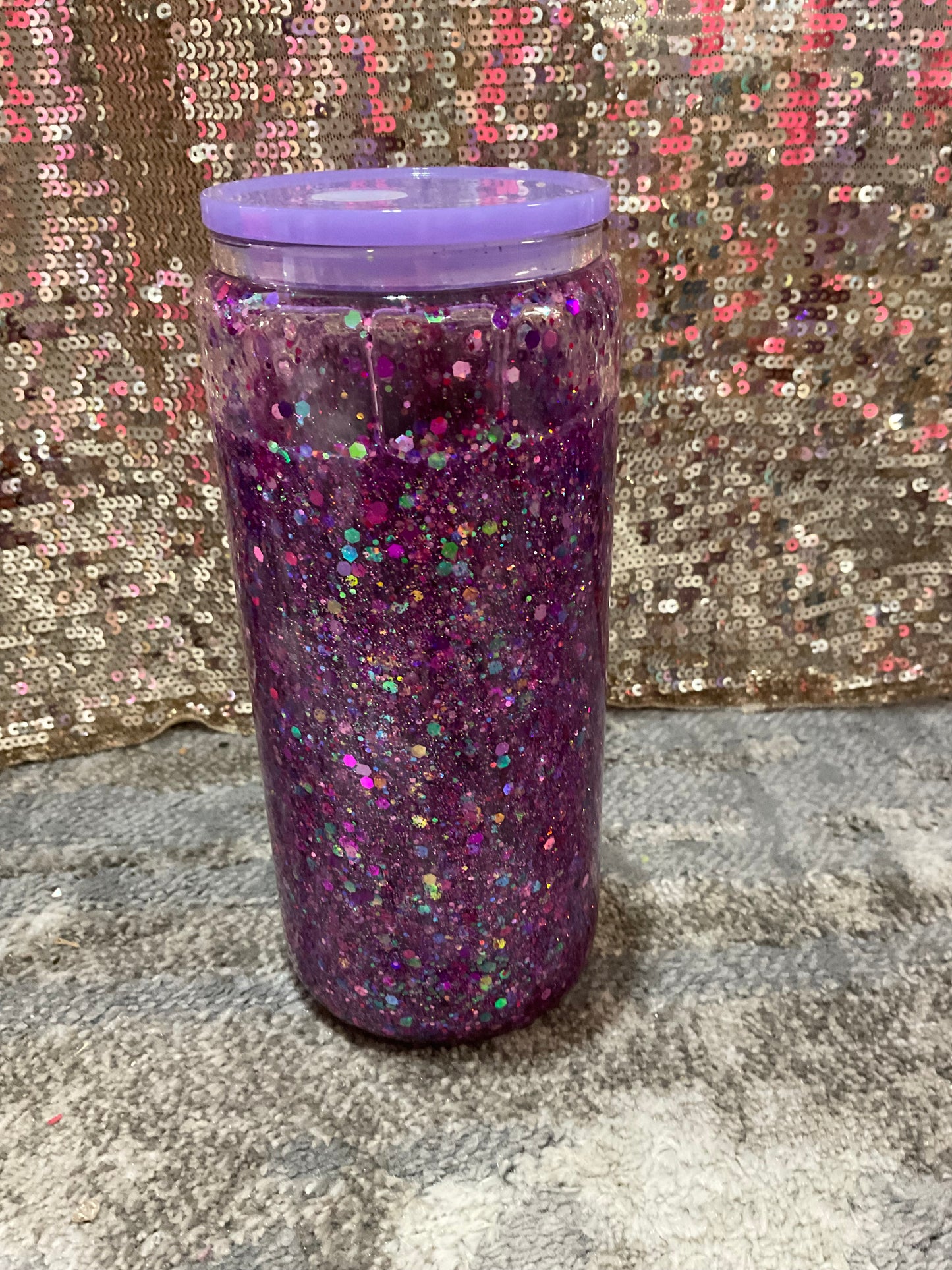 Baby Highland Cow Cheetah Print Purple Chunky Glitter Snowglobe Tumbler