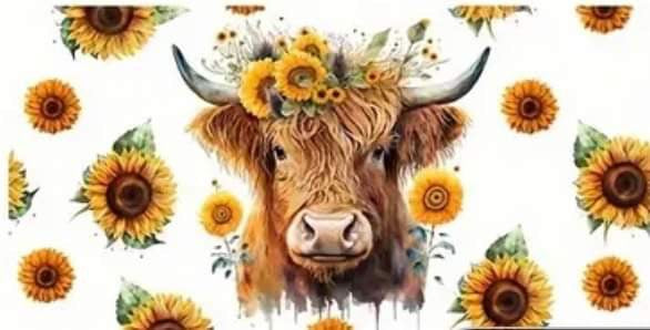 Sunflower Cow Head- Rainbow Shimmer Colorful Haze Glass Tumbler (Green)