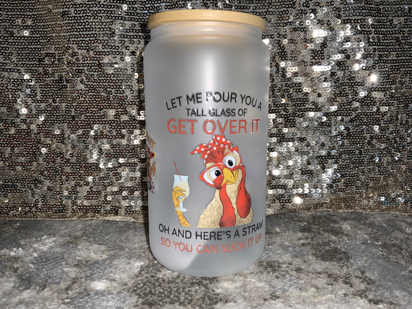 RELAX WE ALL CRAZY Herd a COMPETITION Chicken Cup -Frosted 16oz Glass Tumbler