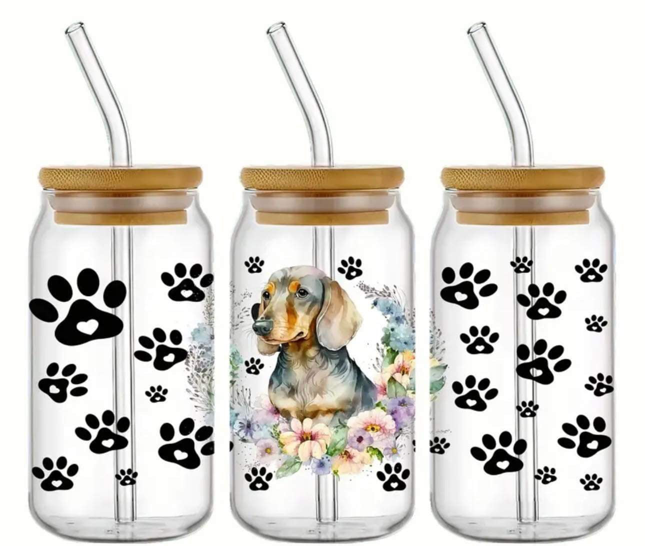 Dachshund Paw Prints-Rainbow Shimmer Colorful Haze Glass Tumbler (Green)