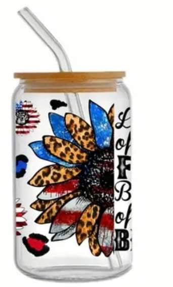 Land of The FREE Because Of the BRAVE -Rainbow Shimmer Colorful Haze Glass Tumbler (Blue)