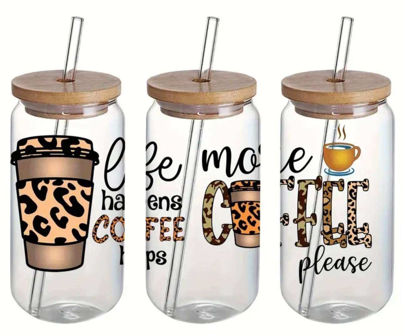 Life happens COFFEE helps more Coffee please -Clear 16oz Glass Tumbler