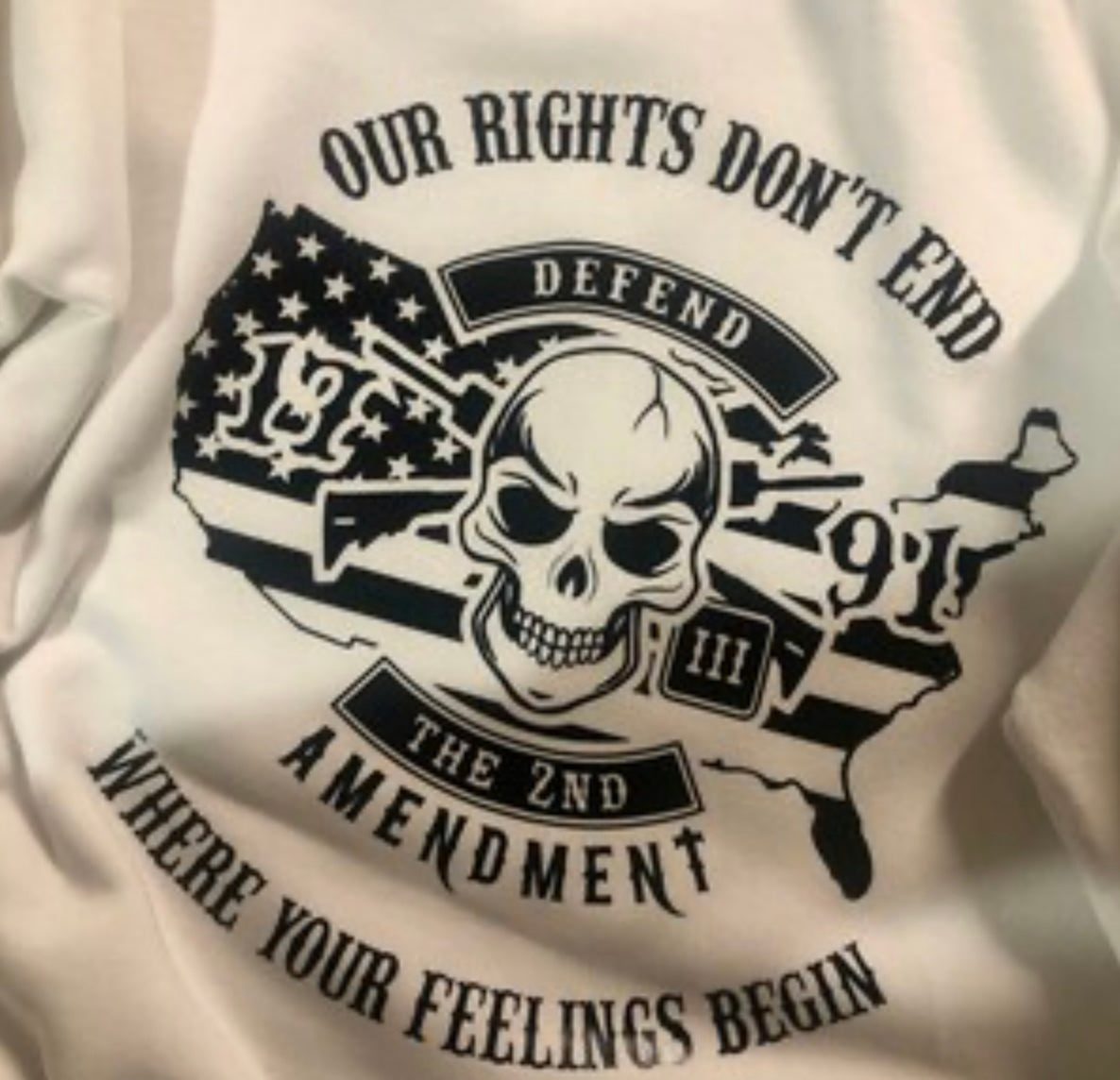 OUR RIGHTS DONT END WHERE YOUR FEELINGS BEGIN (black and white font)- SWEATSHIRT OR TSHIRT