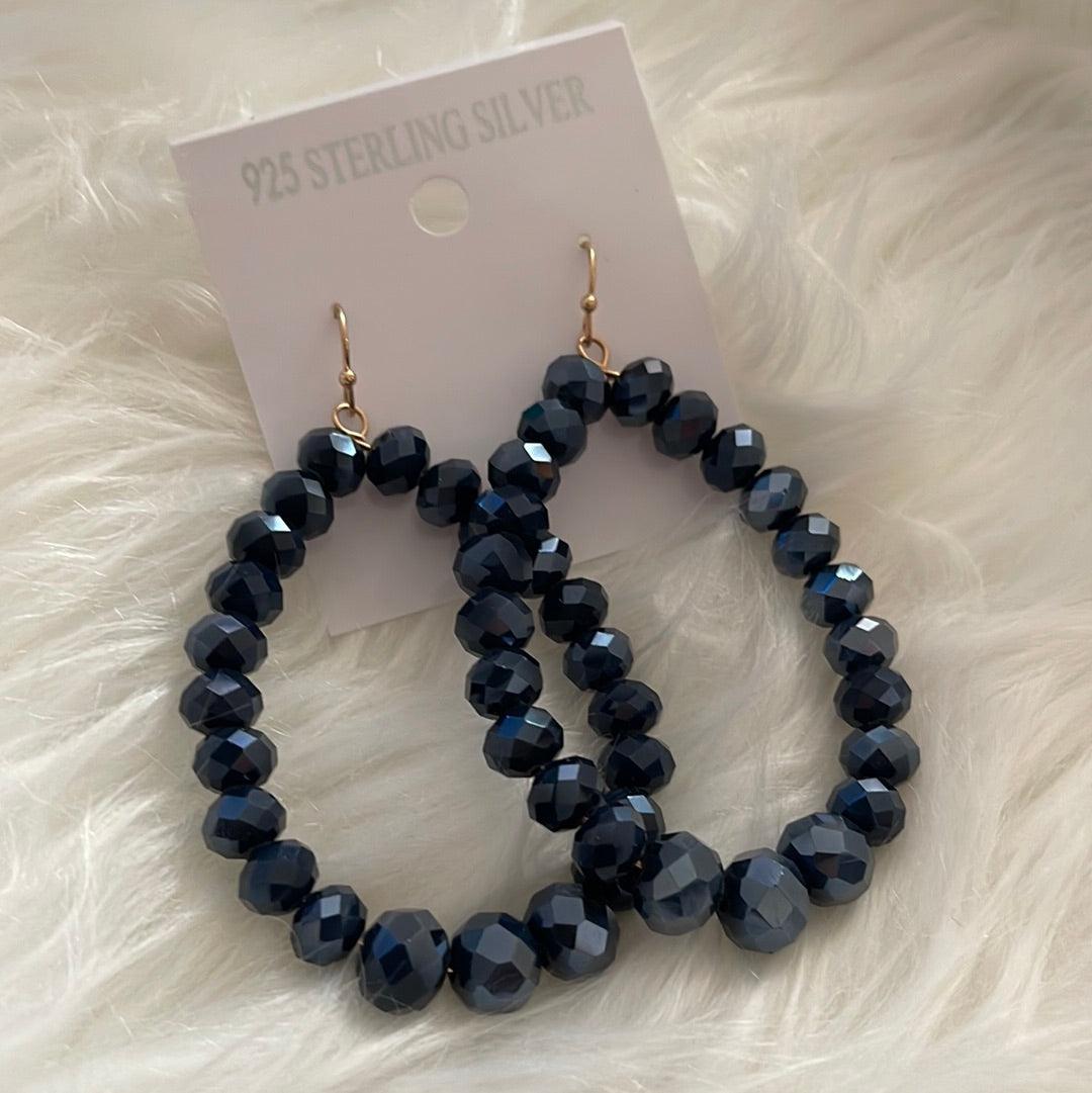 Beautiful Navy Teardrop Beaded Earrings - That’s So Fletch Boutique
