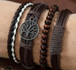 4 pcs/Set Braided Wrap Leather- Vintage,Life Tree, Rudder Charm, Wood Beads Wrist Black Brown- Men’s or Women’s