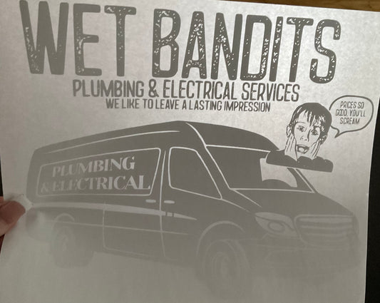 NET BANDITS, PLUMBING AND ELECTRICAL SERVICES WE LIKE TO LEAVE A LASTING IMPRESSION HOME ALONE prices so good you will scream Christmas DTF print