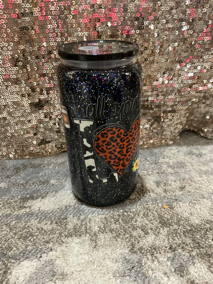 All you need is love, coffee, black, silver, and blue Glitter Snowglobe Tumbler