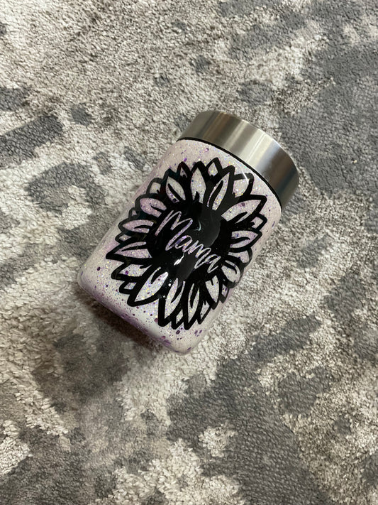 Mama Sunflower white and purple Glitter Resin Koozie