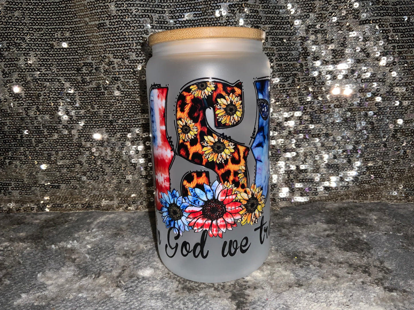 USA in God we trust-Frosted 16oz Glass Tumbler