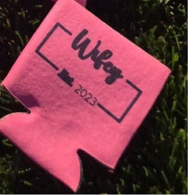 Pink and White Beer Koozie