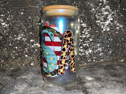 USA -Rainbow Shimmer Colorful Haze Glass Tumbler (Blue)