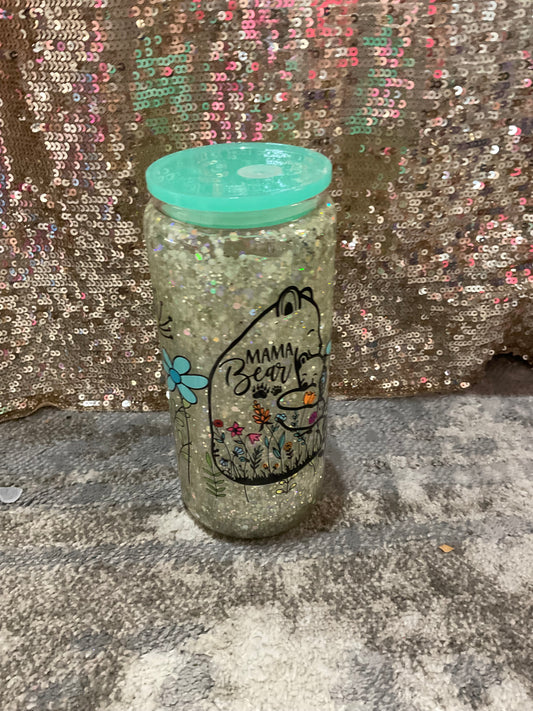 Mama Bear  Chunky Opal Glitter Snowglobe Tumbler