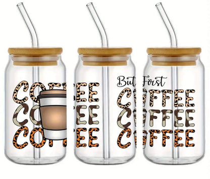 But First Coffee Coffee Coffee -Clear 16oz Glass Tumbler