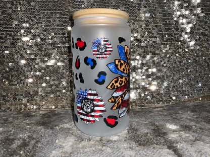 Land of the FREE Because of the BRAVE-Frosted 16oz Glass Tumbler