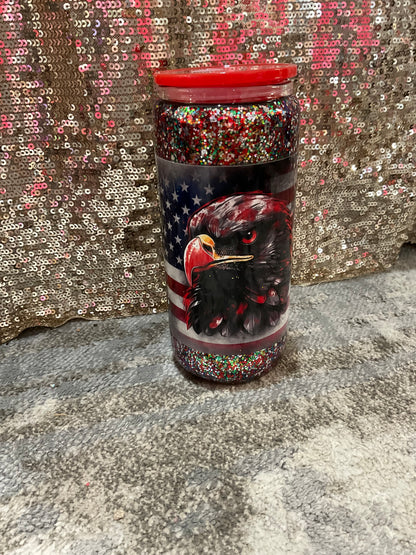 Flag and Eagle,  green, silver, black, red, iridescent Glitter Snowglobe Tumbler