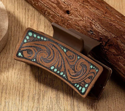 Elegant Western Tribal Print Leather Hair Clip