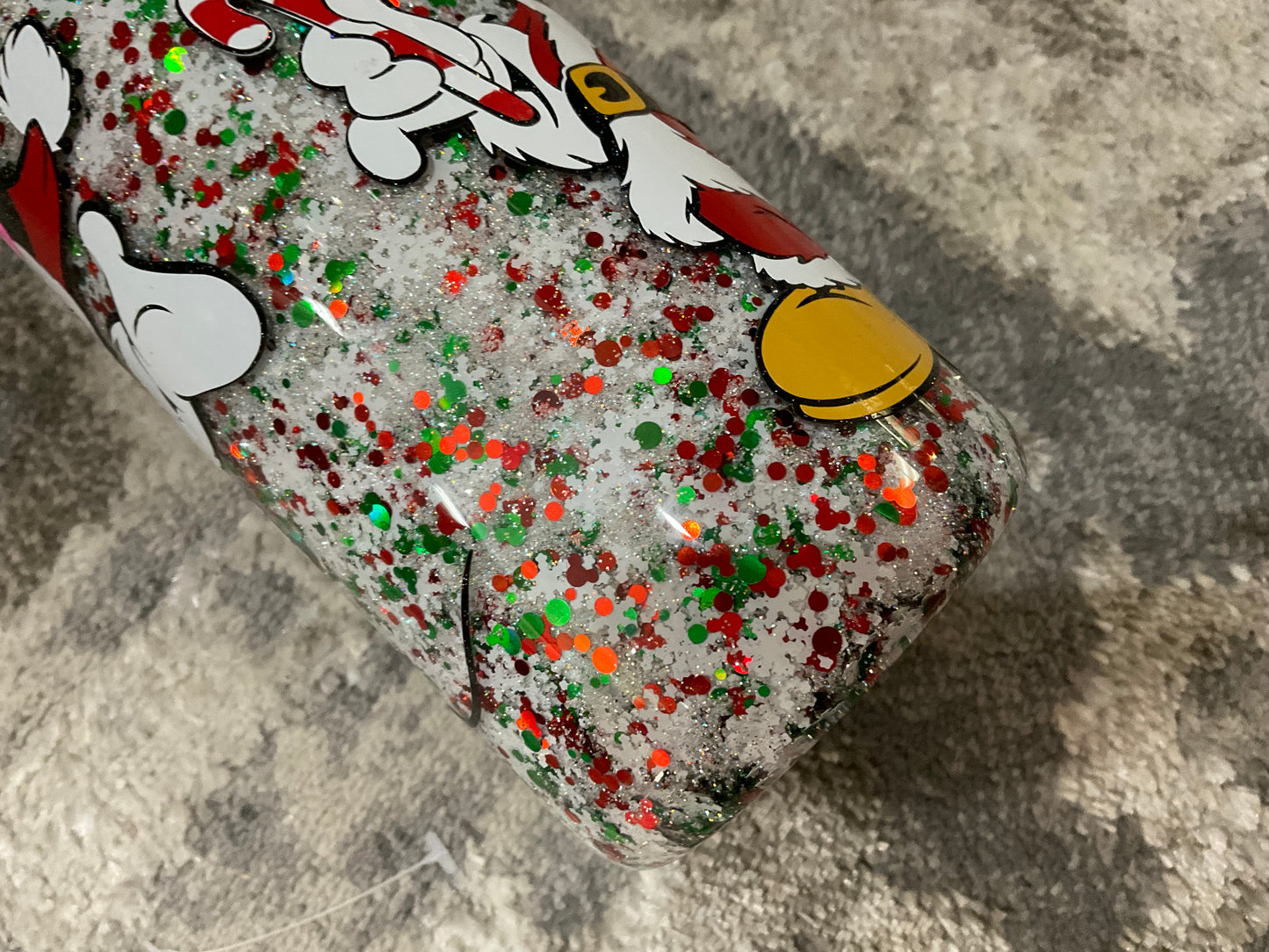 Mickey and Minnie Christmas, snowflake, red and green Glitter Snowglobe Tumbler
