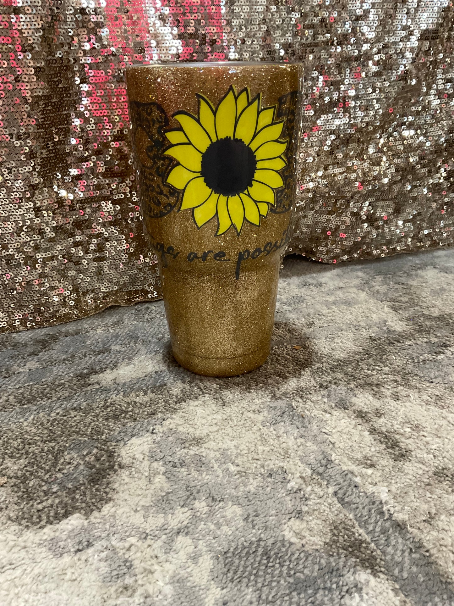 With GOD all things are possible Gold Glitter Resin Tumbler
