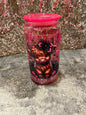 Baby Highland Cow roses, butterfly, hearts, black Pink Chunky Glitter Snowglobe Tumbler