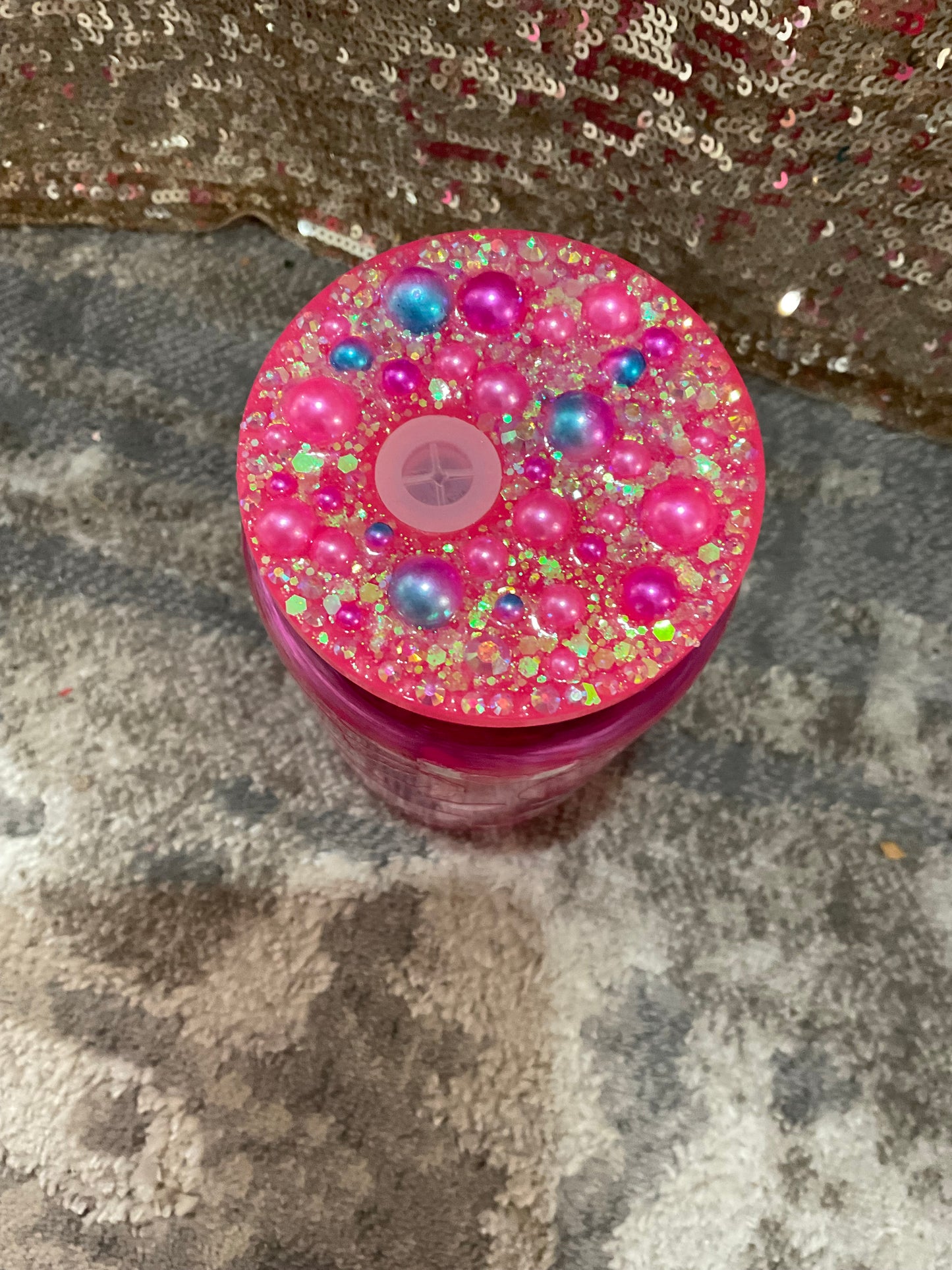 Angel Baby Themed 16oz Pink Glass Tumbler with decorative lid topper