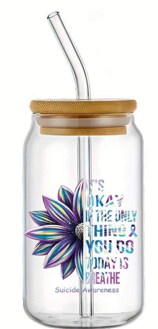 Suicide Awareness -Rainbow Shimmer Colorful Haze Glass Tumbler (Purple)