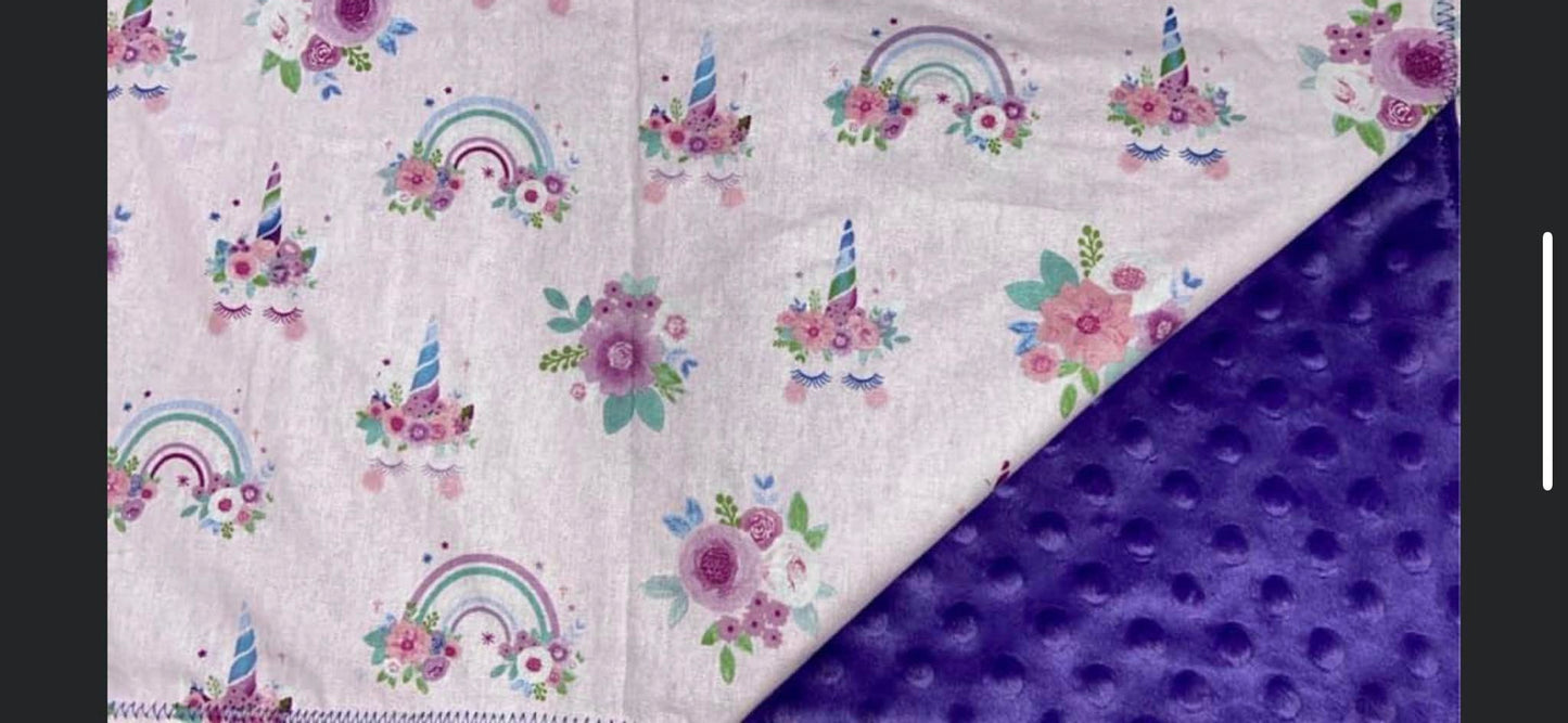 Unicorn Rainbow Blanket with Purple Minky Suede Back