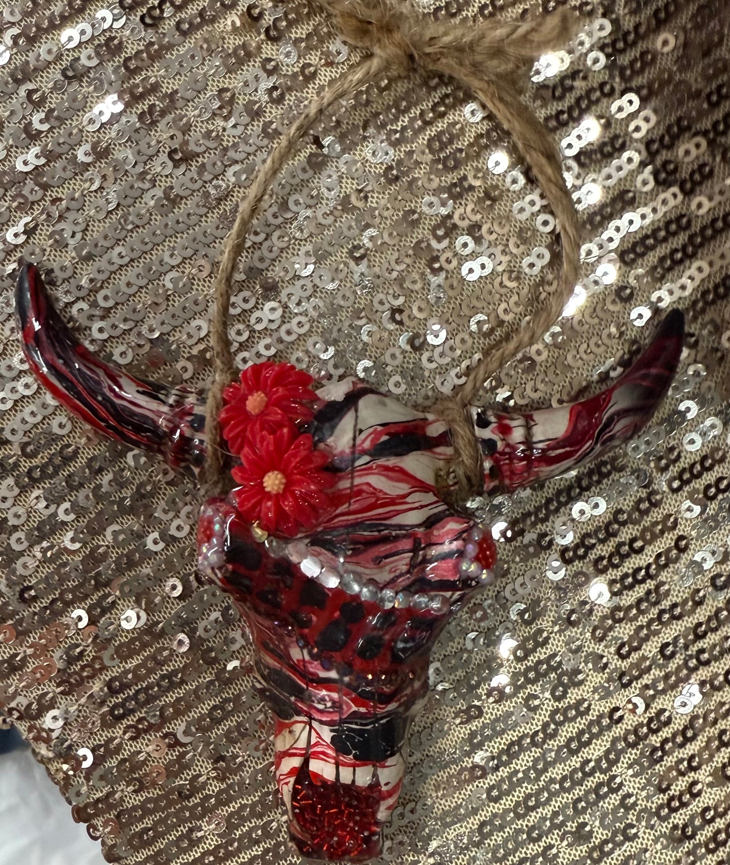 Rear View Mirror Bull Skull