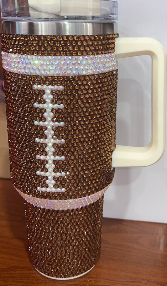 Rhinestone Football Stainless Steel Tumbler