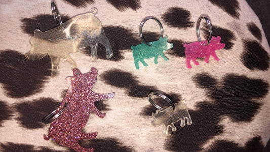 Pig and Piglets Resin Keychains