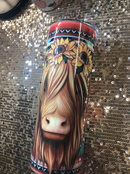 Highland Cow Aztec Pattern 20 oz Tumbler