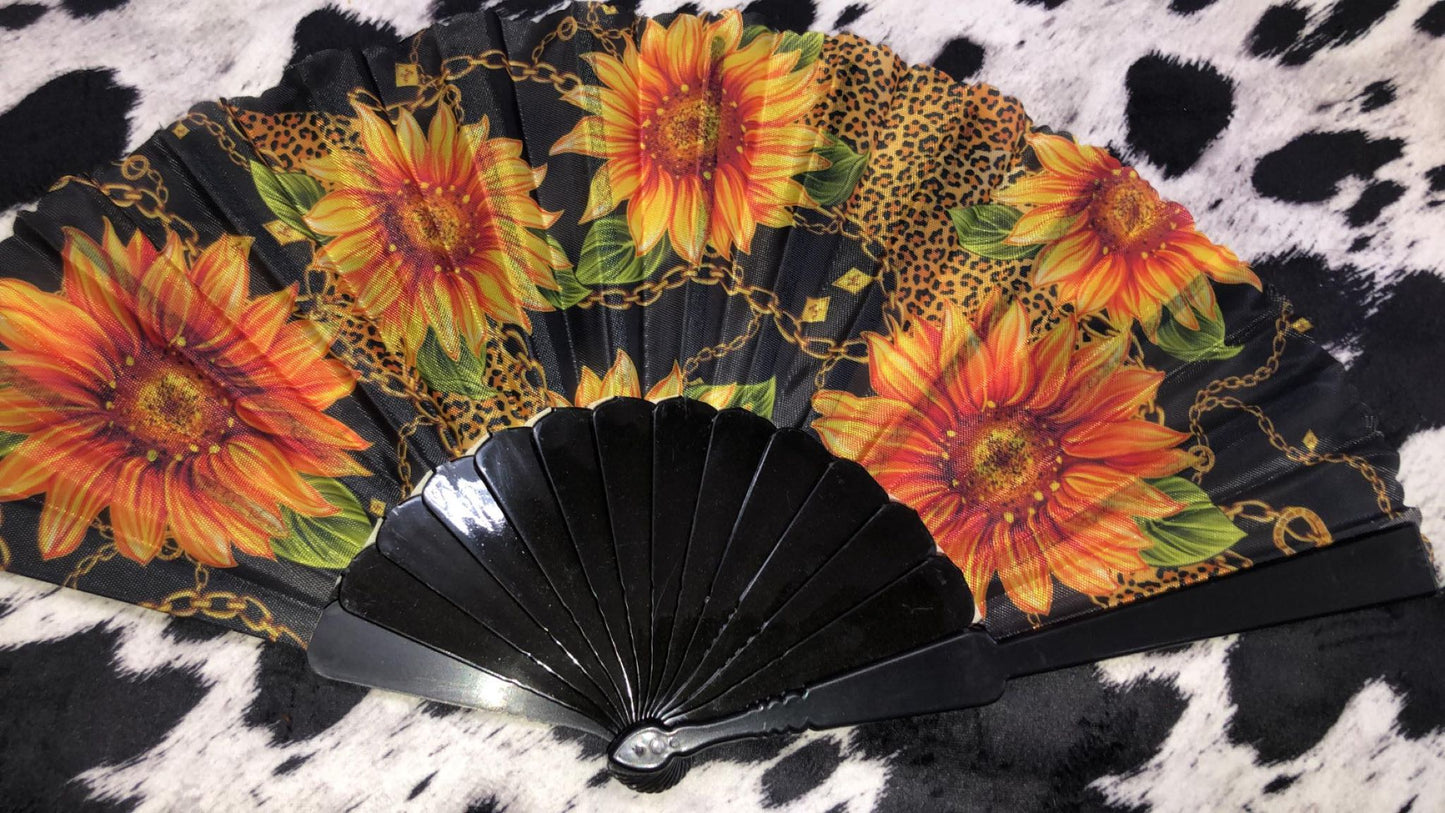 Chinese Style Folded Fans Sunflower and Cheetah