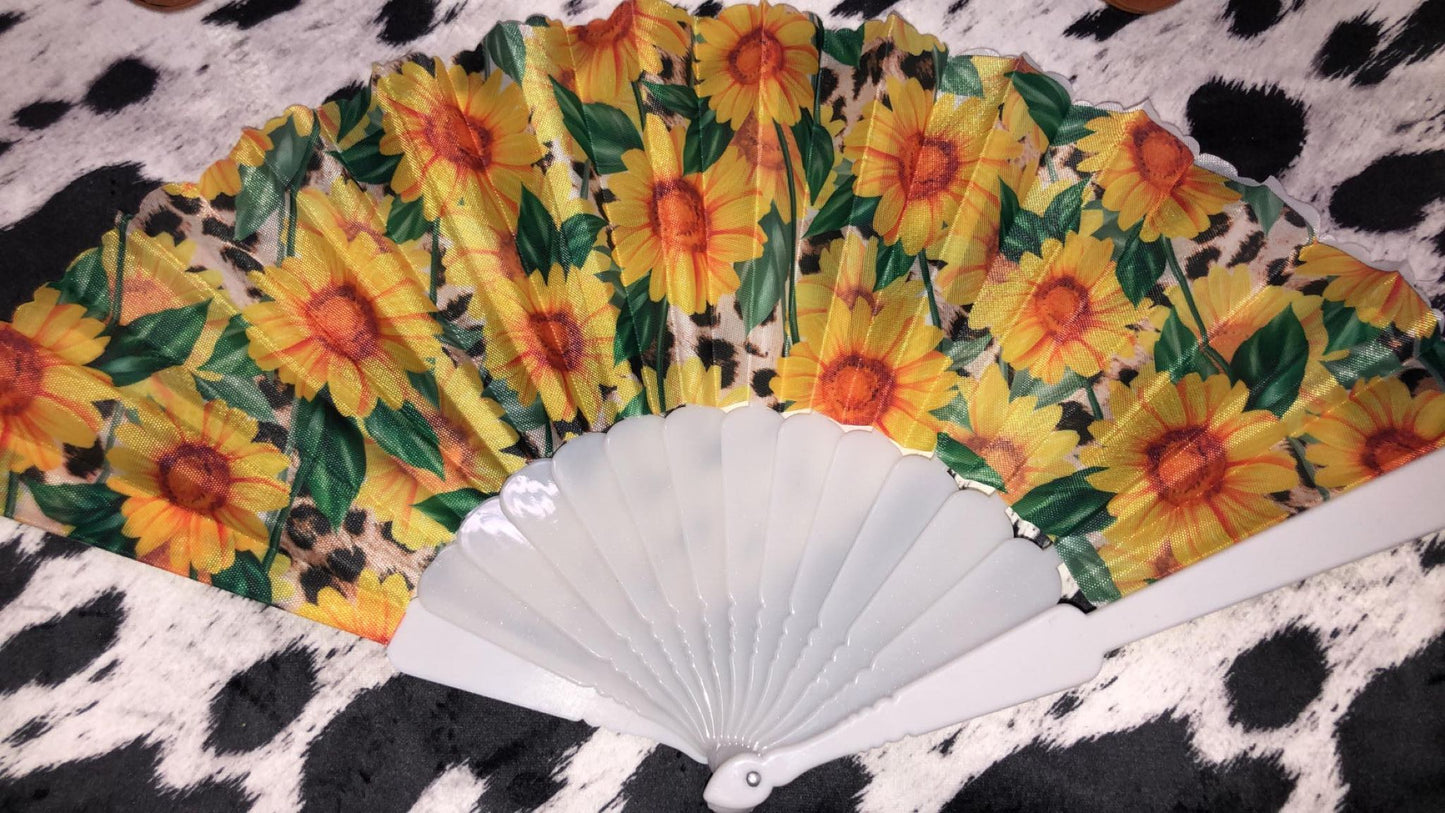 Chinese Style Folded Fans Sunflower and Cheetah