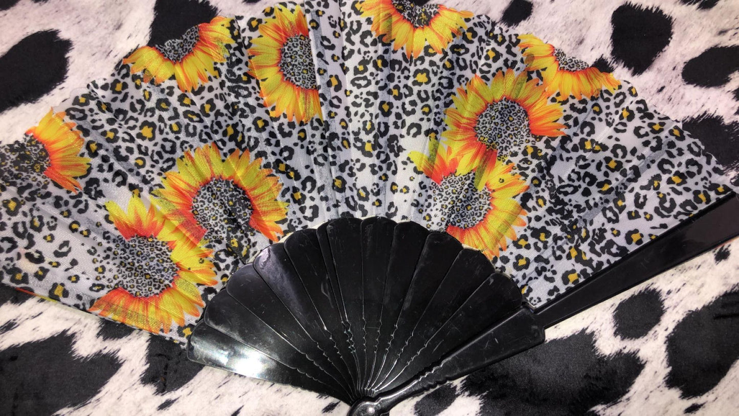 Chinese Style Folded Fans Sunflower and Cheetah